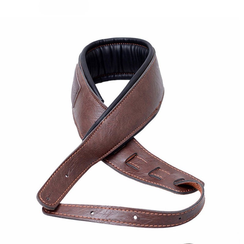 MoonEmbassy Guitar Strap,Soft Leather Guitar Strap&Bass Strap with 3.5" Wide Adjustable Length from 40" to 60" Packed with 2 Picks (Brown) - Image 1